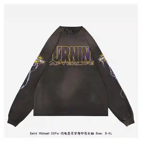 Saint * Michael 23Fw Lightning Evil Letter Print Long Sleeve