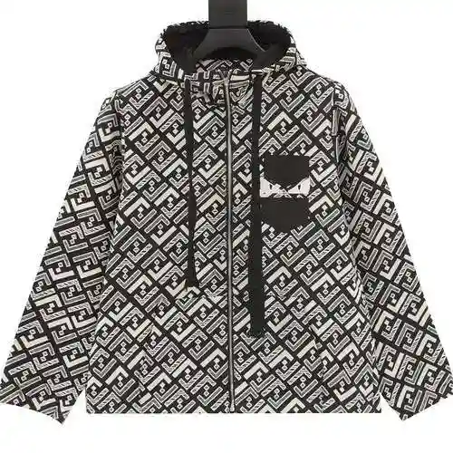 Fen * di/Fendi Abrigo cortavientos con cremallera y estampado completo Old Flower FF