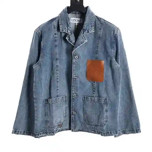 LOE*WE Luo Yiwei leather pocket denim denim work jacket