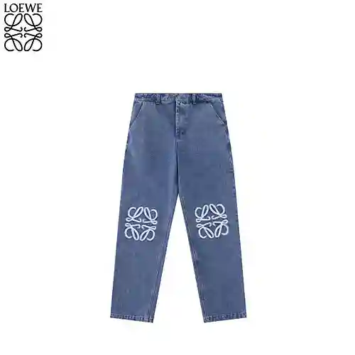Loe*we 2023FW new hollow patch embroidered LOGO straight jeans