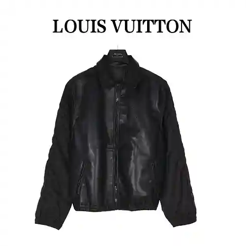 LV/Louis Vuitton 23Fw laser hollow carved stitching leather jacket