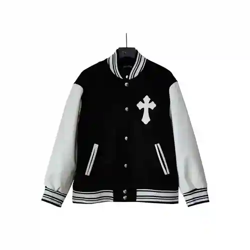 CH/Cro Heart 23AW patchwork leather baseball cotton jacket