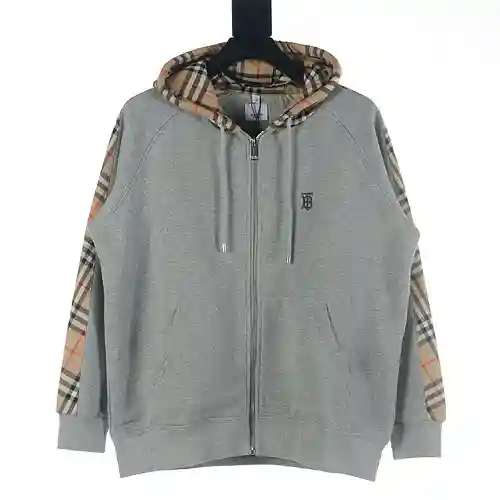 Burberry BBR 23FW chaqueta con cremallera y empalme a cuadros bordados