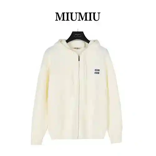 miumiu/Miumiu chaqueta estilo suéter con capucha y cremallera con logo bordado