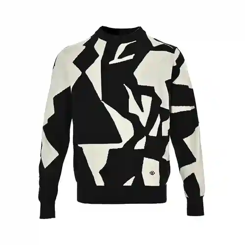 Jersey geométrico con cuello redondo en blanco y negro LV/Louis Vuitton 23Fw