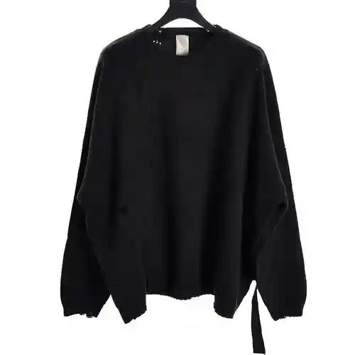 UNDERMYCAR 23FW Destroyed Ribbon Lazy Loose Crew Neck Sweater