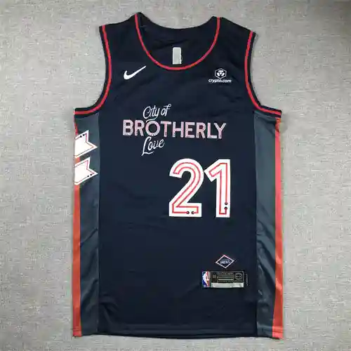 76ers No. 21 Embiid camiseta negra edición urbana de la 24.a temporada