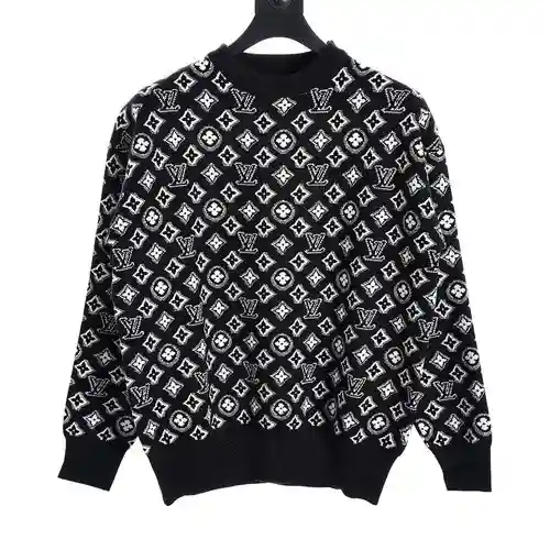 LV all over printed old flower jacquard crew neck sweater