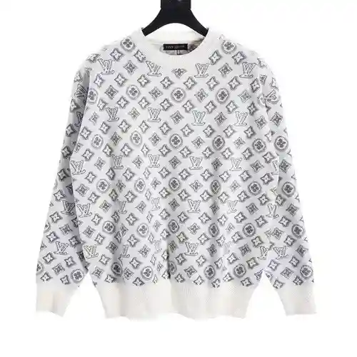 LV all over printed old flower jacquard crew neck sweater