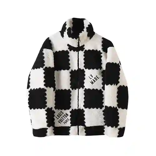 Chaqueta de lana de cordero a cuadros roja y blanca de marca compartida LV✖️nigo
