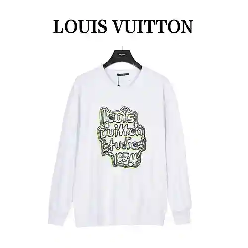 Sudadera con cuello redondo y algodón bordado estilo geométrico LV/Louis Vuitton 23ss