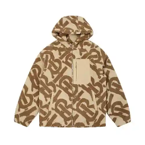 BBR/Burberry 23SS nueva chaqueta de lana de cordero con capucha estampada con letras TB de otoño