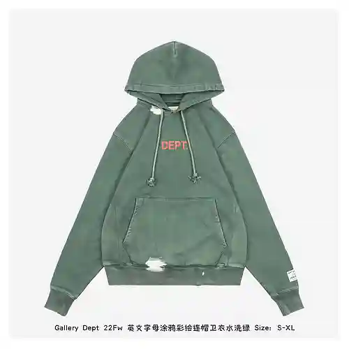 Gallery Dept 22Fw Sudadera con capucha pintada con graffiti en inglés, color verde lavado