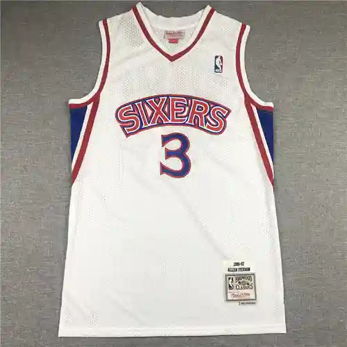 76ers No. 3 Allen Iverson 1996-97 Retro Etiqueta Dorada Blanco