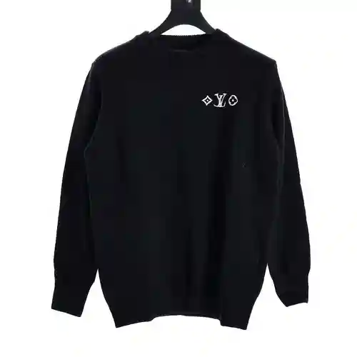 suéter LV con cuello redondo y logo bordado