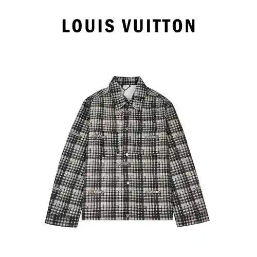 LV/Louis Vuitton nueva chaqueta camisera de manga larga de mezclilla a cuadros de otoño e invierno