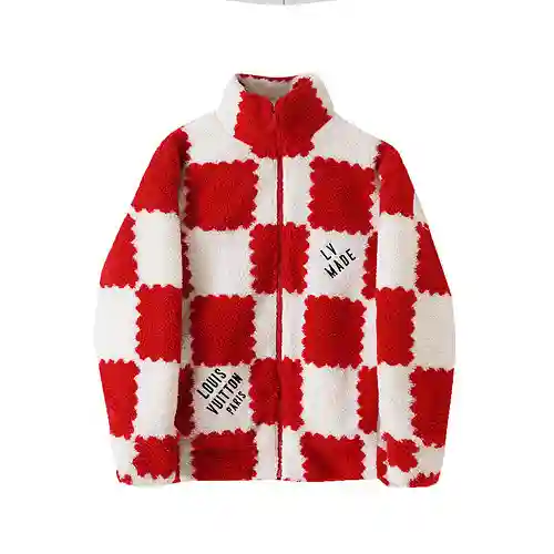 Chaqueta de lana de cordero a cuadros roja y blanca de marca compartida LV✖️nigo