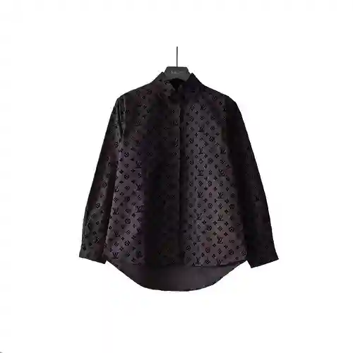 LV/Louis Vuitton fully printed flocked LOGO long-sleeved shirt, same style for men and women