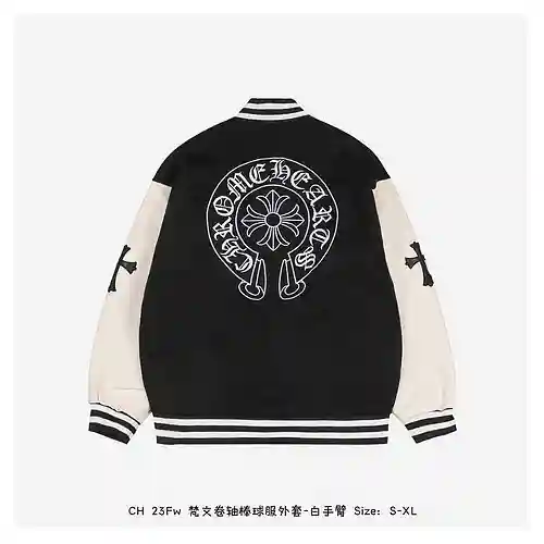 Chaqueta de béisbol CH 23Fw Sanskrit Scroll-Brazos blancos