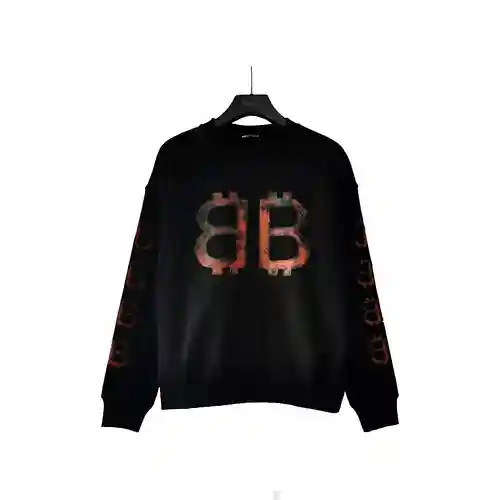 BLCG/Paris.2023 latest hand-painted double B distressed long-sleeved T-shirt