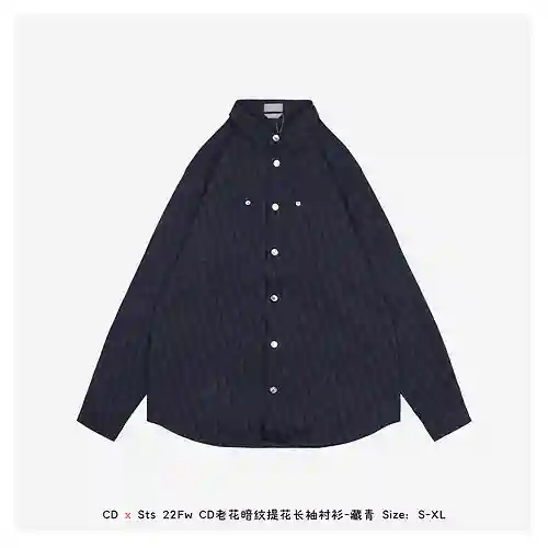 CD x Sts 22Fw CD Camisa de manga larga en jacquard con estampado oscuro para presbicia-Azul marino