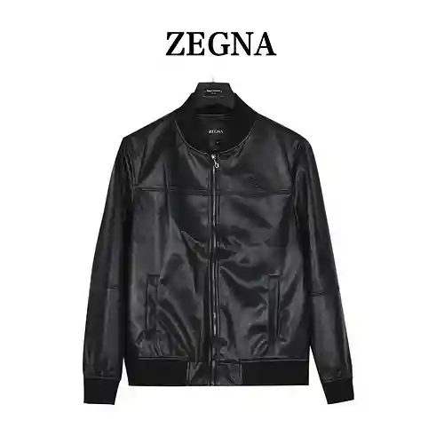 Zegna Chaqueta de cuero casual con cuello alto para hombre de cuero lavado