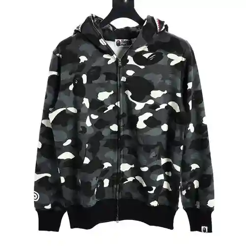 Sudadera con capucha luminosa de patchwork de camuflaje blanco y negro clásica BA*PE