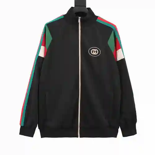 Chaqueta con cremallera laminada a rayas tricolores Gjia 23ss