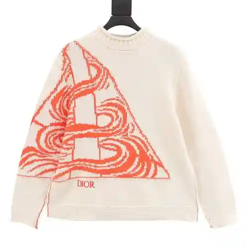 CD 23FW Jersey de punto con cuello redondo y bordado de jacquard con elemento espacial en naranja
