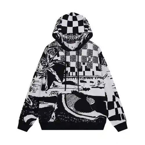 LV2023FW nueva sudadera con capucha informal de punto jacquard estilo pasarela