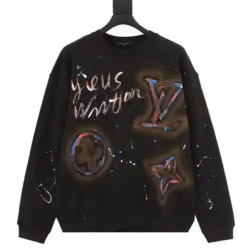 1V washed destroyed hand-painted crew neck sweatshirt