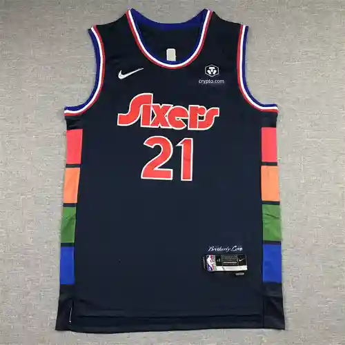 76ers No. 21 Embiid 75th Anniversary City Edition Azul oscuro