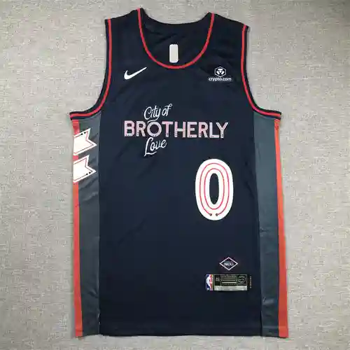 76ers No. 0 Tyrese Maxey camiseta azul edición urbana de la temporada 24