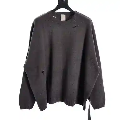 UNDERMYCAR 23FW Destroyed Ribbon Lazy Loose Crew Neck Sweater
