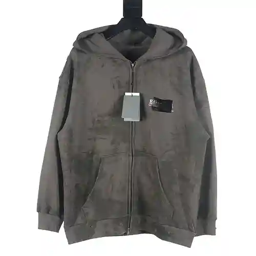 Balenciaga BLCG 23FW sudadera con capucha y cremallera con cinta de cola teñida de barro, lavada int