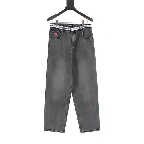 Pantalones vaqueros con tribanda y letras en cintura Blcg