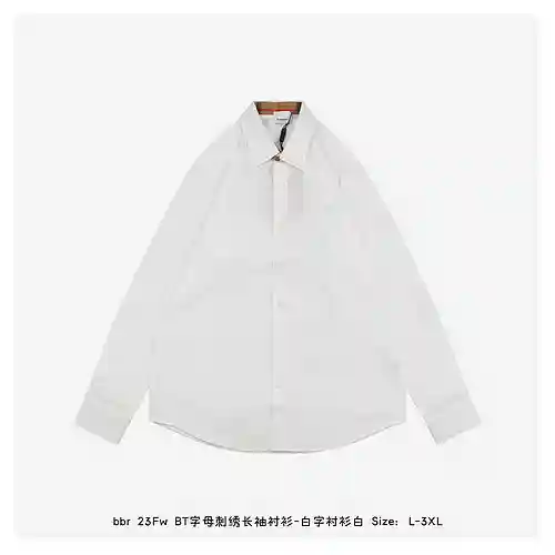 bbr 23Fw BT Camisa manga larga bordada letra-Camisa blanca blanco