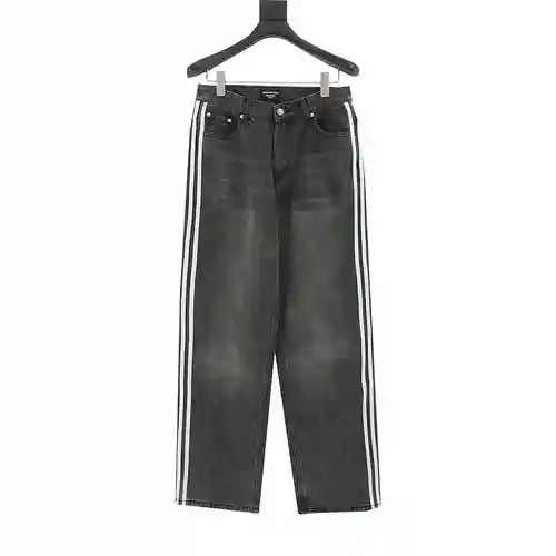 Pantalones de denim lavados con bordes a rayas estilo conjunto BLCG X Adi*das