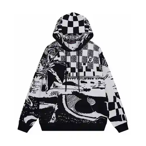 LV/Louis Vuitton 2023FW nueva sudadera con capucha informal de punto jacquard estilo pasarela