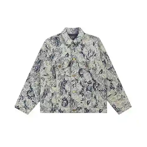 Louis Vuitton LV chaqueta vaquera con flecos y lavado intenso en jacquard floral de rosas destruidas