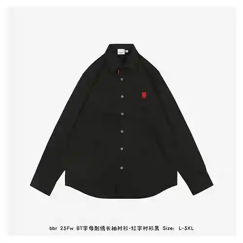 bbr 23Fw BT Camisa manga larga bordada letra-Camisa roja negra