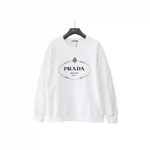 Pra*da/Prada sudadera de algodón con cuello redondo y logo clásico bordado