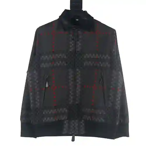 Burberry BBR 23FW pixel plaid wool blend Harrington patchwork leather jacket