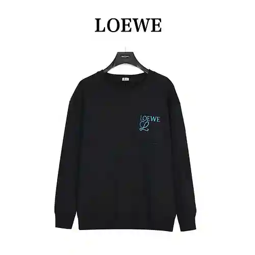 Loe*we/Luoyiwei pocket logo three-dimensional contrast embroidery crew neck sweatshirt