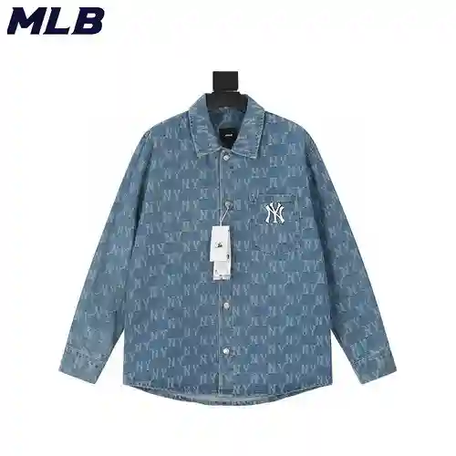 MLB/NY Yankees 2023FW Camisa vaquera con logo bordado en toda la prenda en jacquard