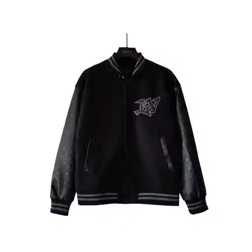 Chaqueta de béisbol con mangas de cuero LV/Louis Vuitton, mismo estilo para hombres y mujeres