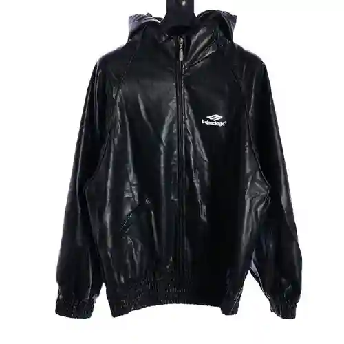 Chaqueta de cuero con capucha y logo bordado BLCG 23FW