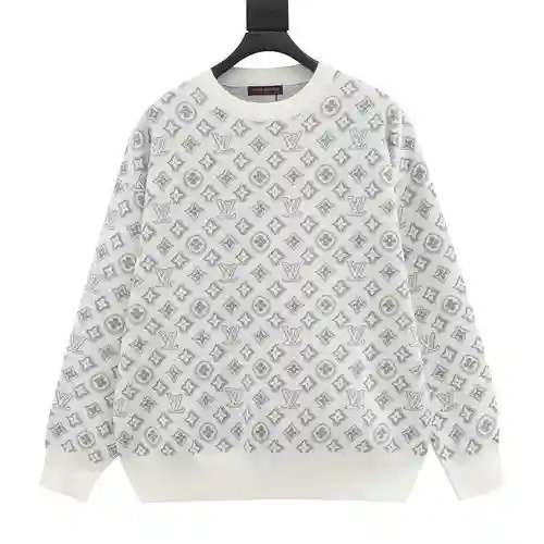 1V 23ss all over printed old flower jacquard crew neck sweater