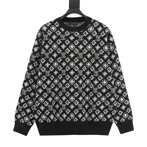 1V 23ss all over printed old flower jacquard crew neck sweater