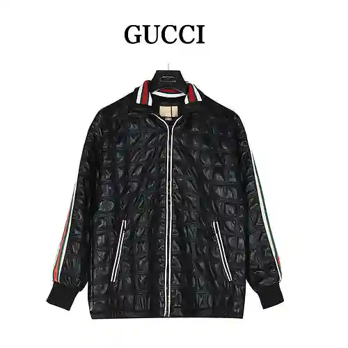 Gu*cci/Gucci 23Fw GG nylon leather jacket with webbing